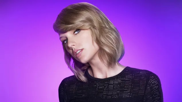 Portrait of Taylor Swift in front of purple background 4K wallpaper