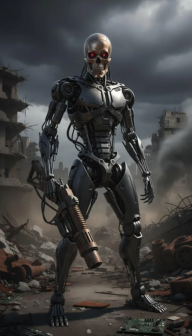 guerrero robot calavera ciberpunk postapocaliptico descargar