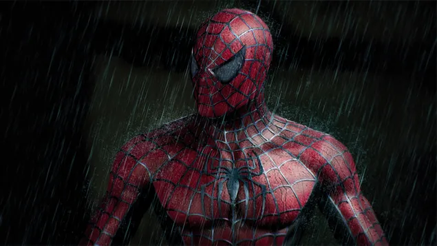 Poster Spider-Man di lapangan hujan 4K wallpaper