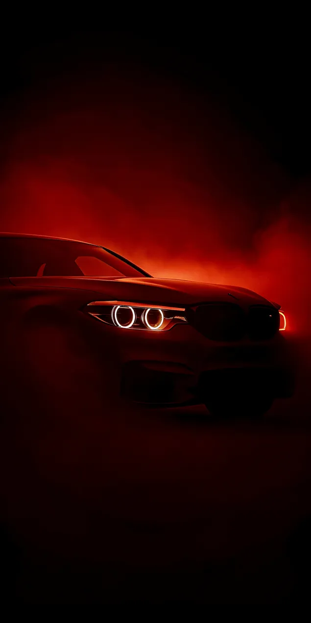 چراغ‌های جلوی قدرتمند خودرو، دود قرمز و تاریکی را می‌درخشند کاغذدیواری  2K