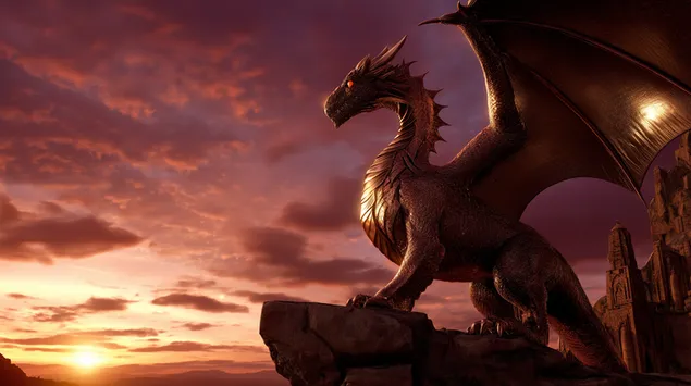 dragua i fuqishem prej bronzi qe ruan majen e shkembinjve ne perendim te diellit shkarkim