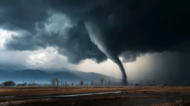 Mächteg Tornado-Trichterwollek iwwer Bierger 2K Tapeten