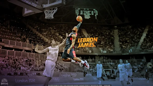 Pre-basketbeeld van Lebron James die speelt in het NBA Los Angeles Lakers-team