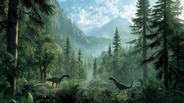Tapeta Prehistorická krajina s dinosaury 2K