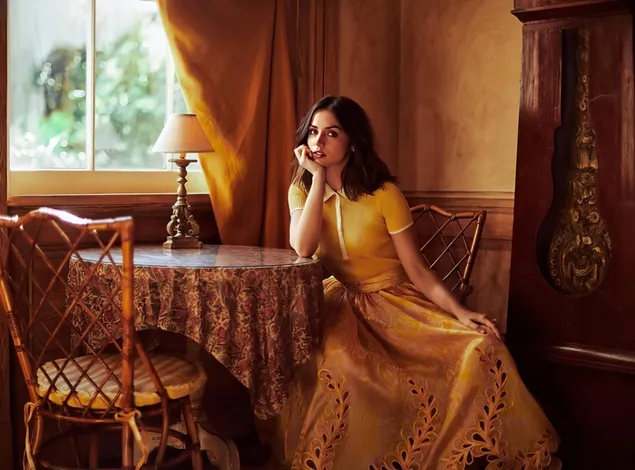 Pragtige 'Ana De Armas' Vintage Cafe Photoshoot 4K muurpapier