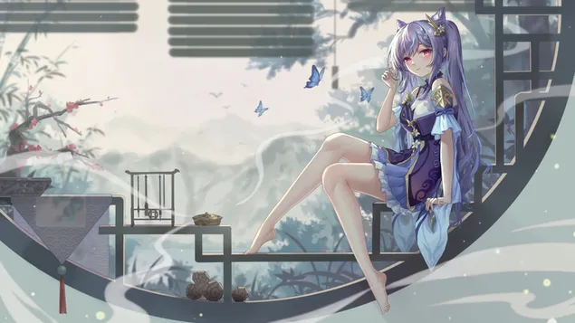 漂亮的动漫女孩可晴| 原神冲击 4K 壁纸