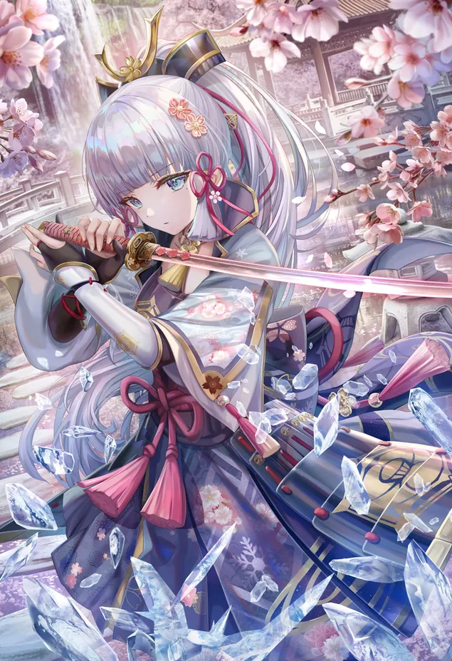 拿著長劍的漂亮動漫女孩 原神衝擊 2K 壁紙