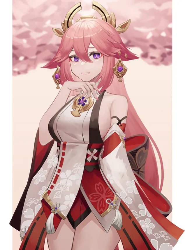 Taustpilt Armas animetüdruk Yae Miko | Genshini mõju 2K