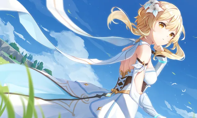 Pretty beautiful blonde girl Lumine | Genshin Impact  2K wallpaper