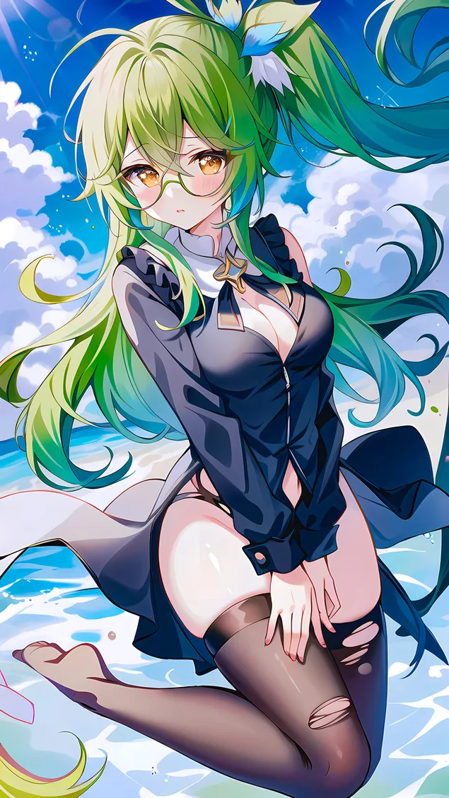 可愛的眼鏡女孩蔗糖| 原神衝擊 2K 壁紙