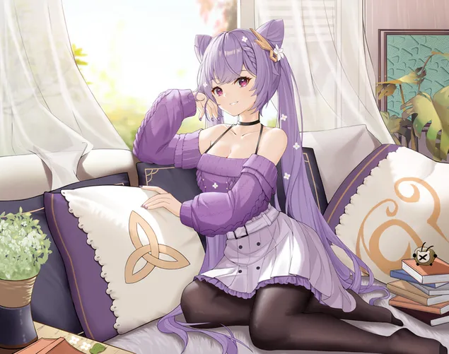 Menina bonita Keqing longo cabelo roxo | Impacto de Ganshin 6K papel de parede