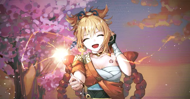 โยอิมิยะสาวสวยเล่นกับดอกไม้ไฟ | เก็นชิน อิมแพ็ค 4K วอลเปเปอร์