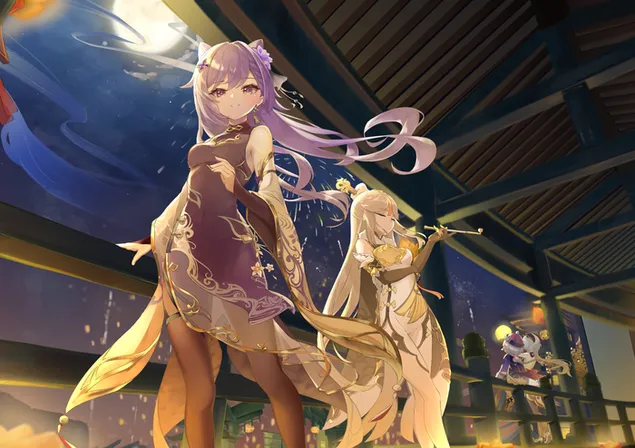 漂亮的女孩和美丽的月夜 | 客卿&凝光（甘信冲击） 2K 壁纸