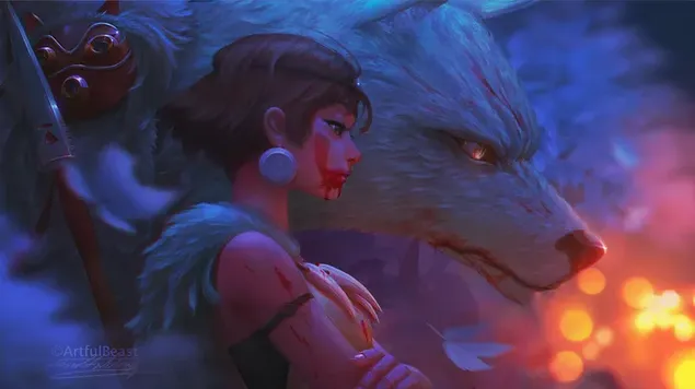 Princess Mononoke "wolf girl" and a wolf named Moro