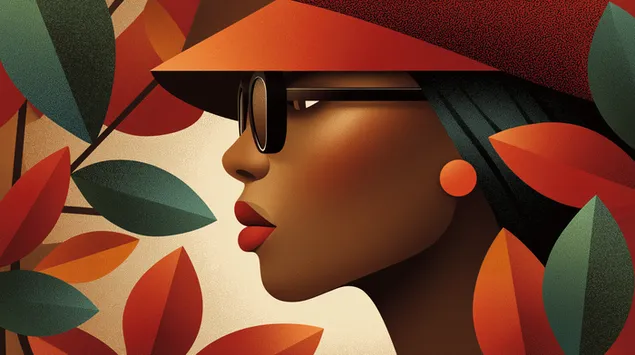 profil vun enger fra mat hutt a sonnebrell, hierschtthema eroflueden