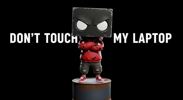 Apsauginės dėžutės personažas, sakantis „Neliesk mano nešiojamojo kompiuterio“ 4K ekrano užsklanda