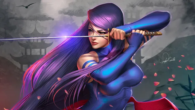 Páipéar balla Seasamh Psylocke Katana4K