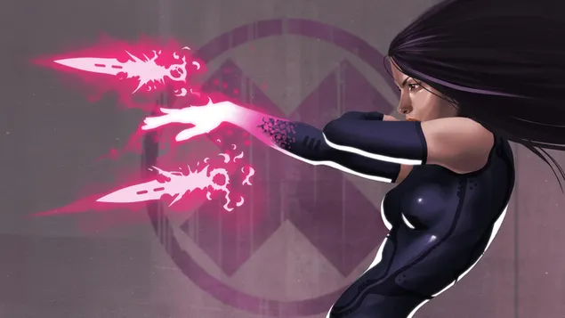 Psylocke Marvel Superhero mergina 8K ekrano užsklanda