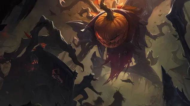 Seni Percikan Pumpkinhead 'Fiddlesticks' - League of Legends (LOL) 8K kertas dinding