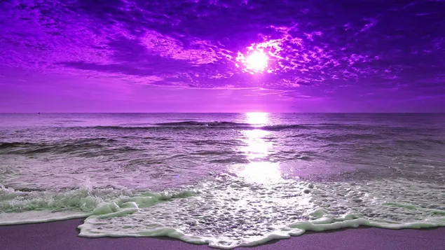 Hình nền Hoàng hôn trên bãi biển màu tím HD