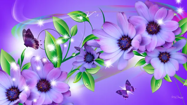 Purple Daisies and Butterflies