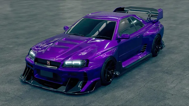 Purple nissan skyline r34 with modified and black rims download