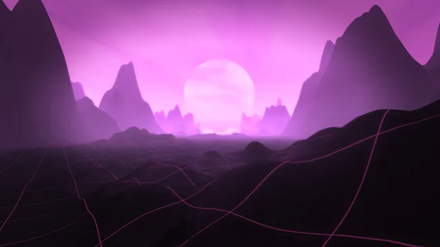 紫の蒸気波グリッドスケープ-芸術的な風景