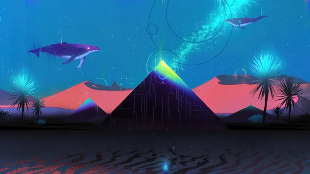 Piramis éjszakai táj 4K háttérkép