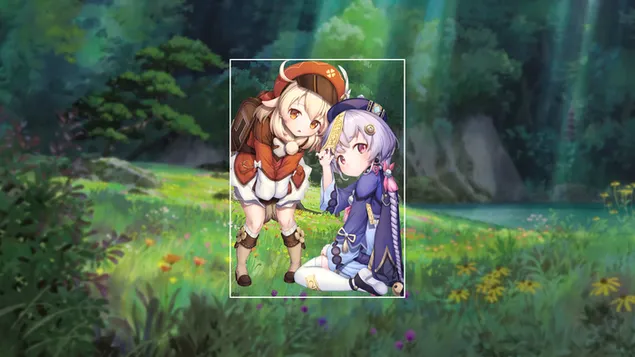 Qiqi & Klee orman çerçevesinde | Ganshin Etkisi 4K duvar kağıdı