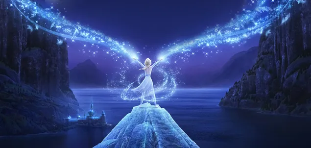 La magia de la reina Elsa mirando el mar de noche descargar