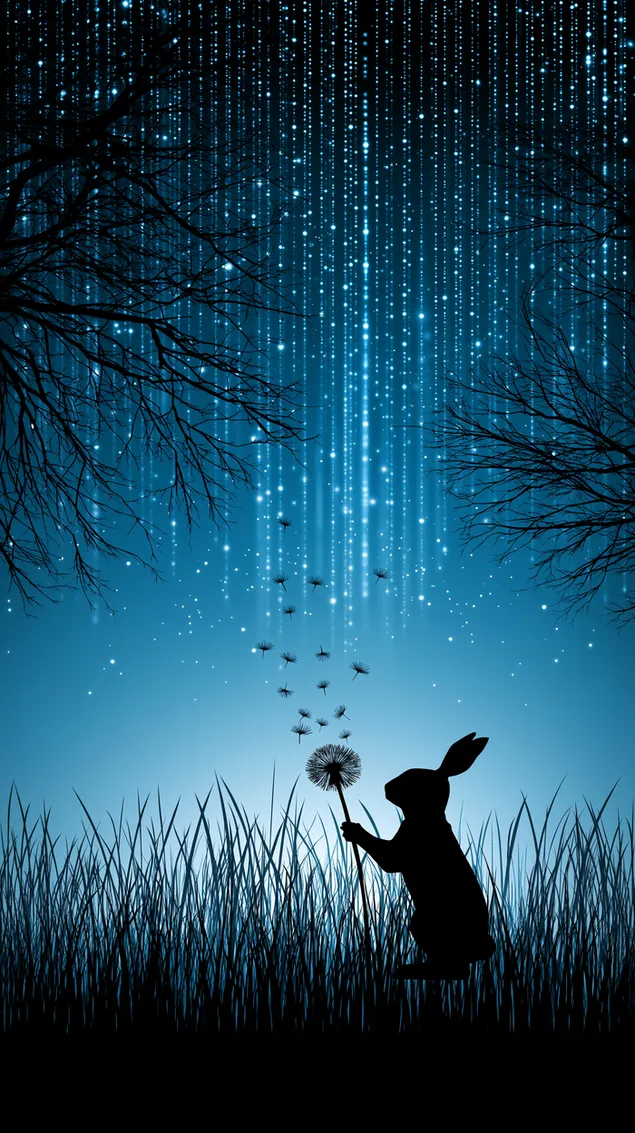 silueta kralika s pupavou pod sumivou nocnou oblohou stiahnut