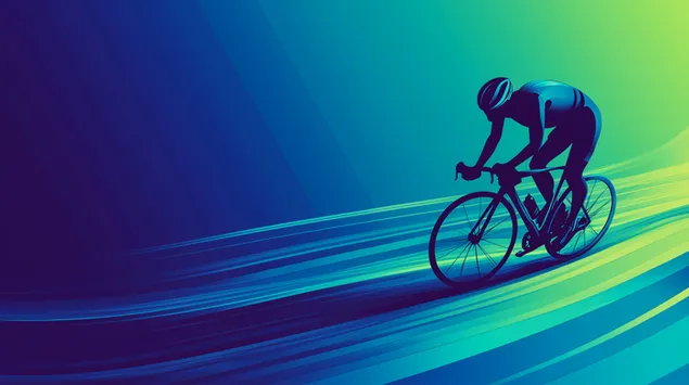 Ciclista de carreres amb resplendor blau i verd elèctric 8K fons de pantalla