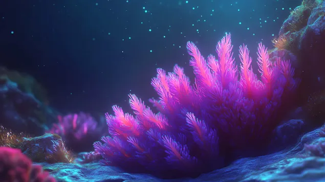 Hình nền Hệ thực vật biển rực rỡ được bao quanh bởi sinh vật phù du phát sáng 8K