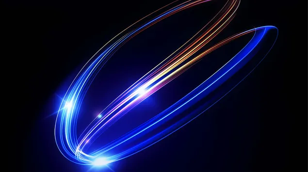 Strålande neonljusspår i dynamisk cirkulär rörelse på en mörk bakgrund 8K bakgrund