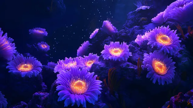 ziarive fialove a zlte sasanky v oceane stiahnut