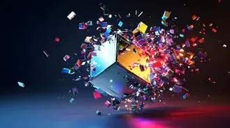 Tapeta Radiant Shards: A Cube's Colorful Explosion 4K