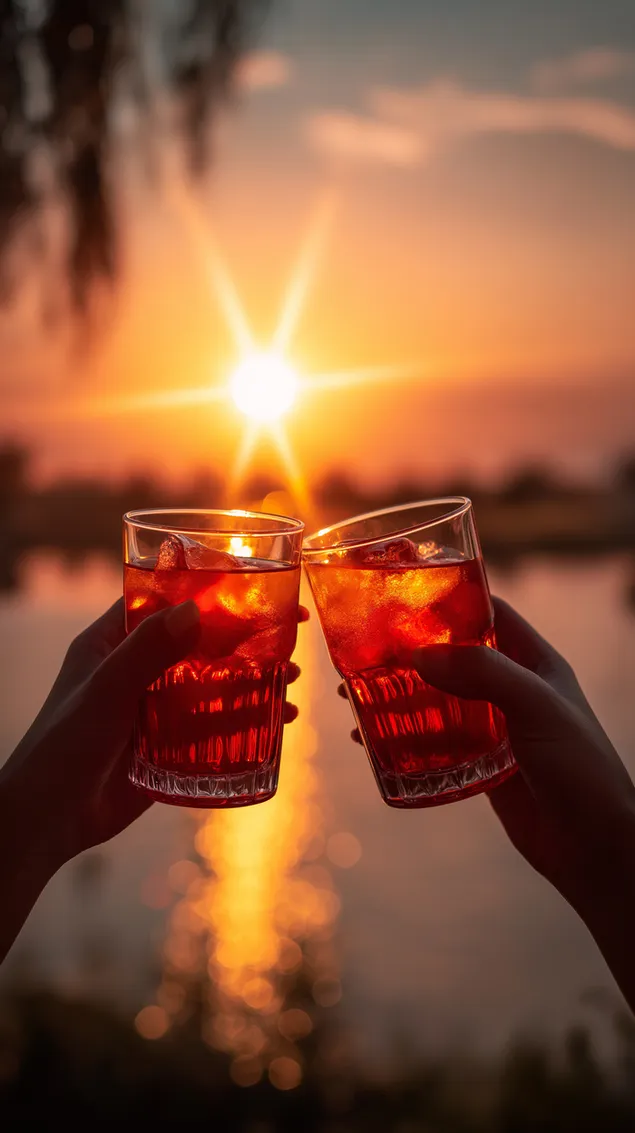 Blistavi zdravica uz zalazak sunca: Aperol Spritzes pored jezera HD pozadina