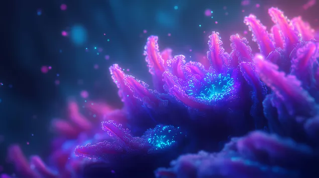 Hình nền Thế giới dưới nước rực rỡ với thực vật biển sống động và ánh sáng phát quang sinh học 8K