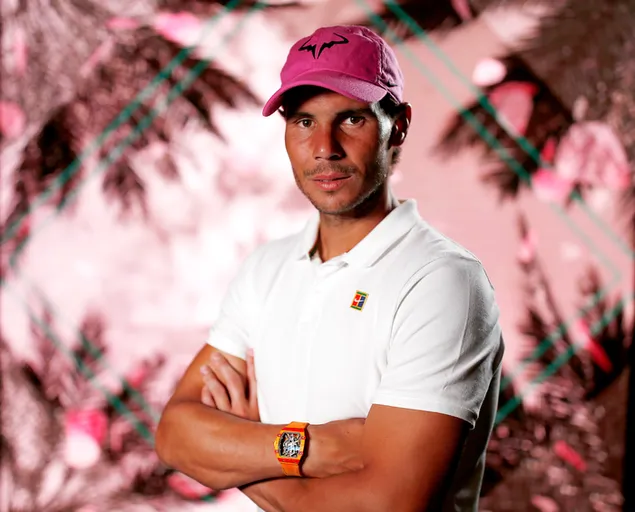 Muat turun Rafael nadal topi merah jambu bos t-shirt putih