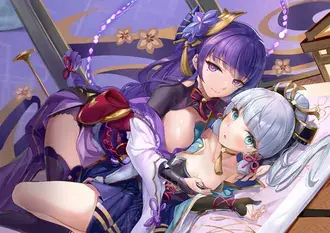 Raiden y Ayaka | chicas lesbianas (Impacto Ganshin) 4K fondo de pantalla
