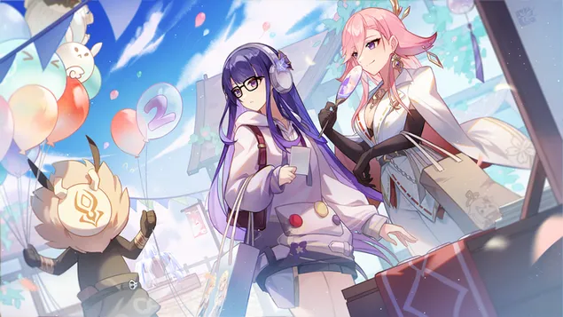 raiden ei & yea miko buying baloon from hilichuri in market (genshin impact) download