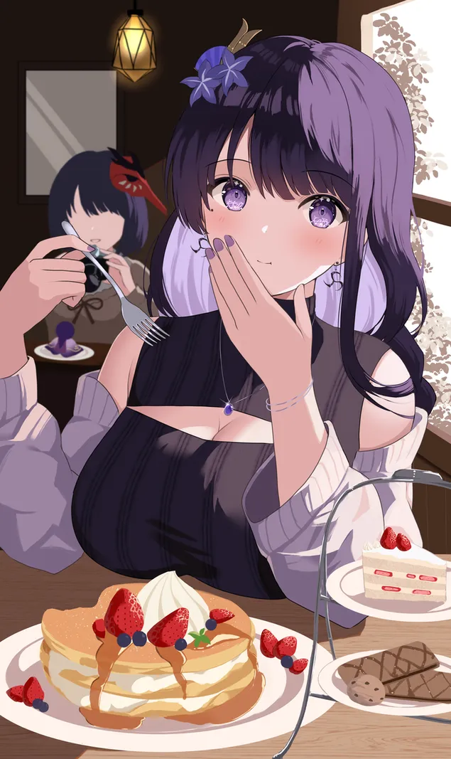 Páipéar balla Raiden Shogun ag ithe uile-chíste ina n-aonar | Tionchar Genshin2K