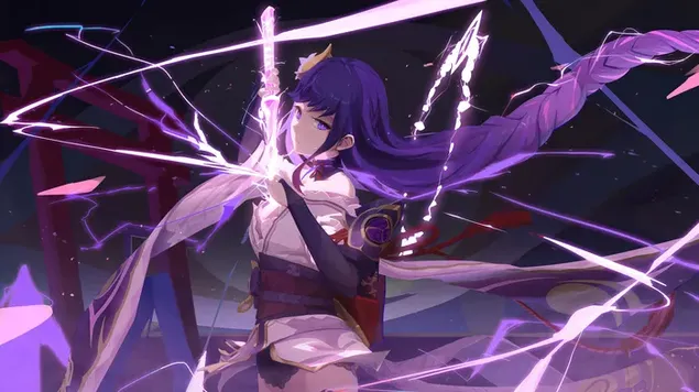 Raiden Shogun (ตัวละครไฟฟ้า) - Genshin Impact (วิดีโอเกม RPG อะนิเมะ) 4K วอลเปเปอร์