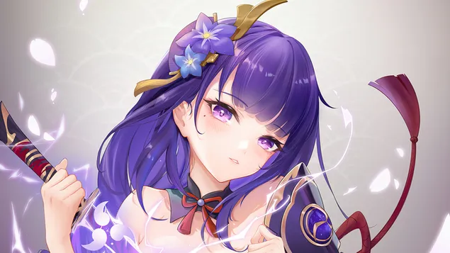 Taustpilt Raiden Shogun (elektrokarakter) | Genshin Impact (veebivideomäng) 4K