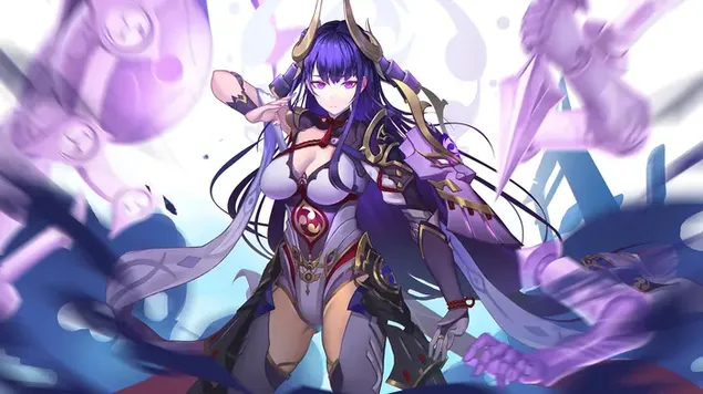 Raiden Shogun（Electro Polearm 角色）- Genshin Impact（動漫角色扮演視頻遊戲） 4K 壁紙