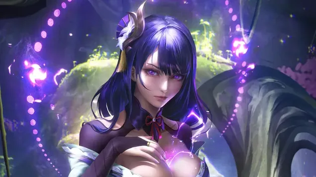 Raiden Shogun (ศิลปะแฟนตาซี) - Genshin Impact (วิดีโอเกมอะนิเมะ) 4K วอลเปเปอร์