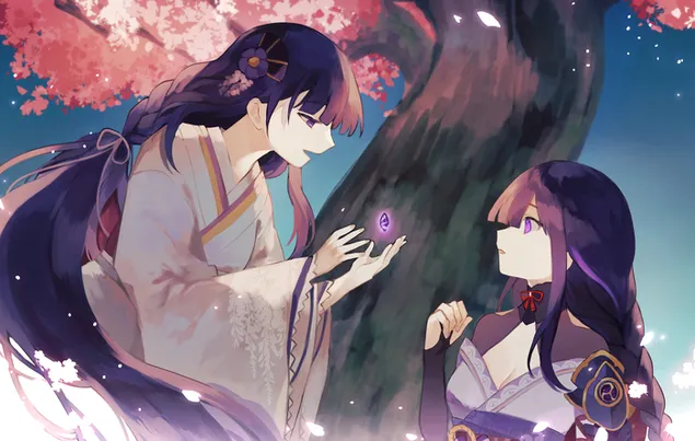 raiden shogun dando un cristal a su hermana | impacto ganshin descargar