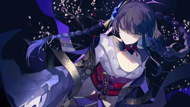 Raiden Shogun (God of Eternity) - Genshin Impact (Anime-videospel) 4K bakgrund