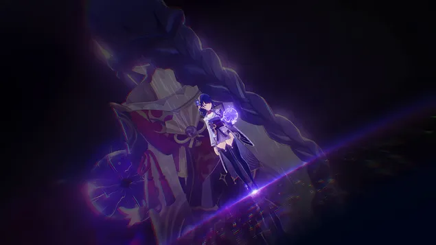 雷電幕府將軍和她身後的巨大影子| 甘信衝擊 2K 壁紙