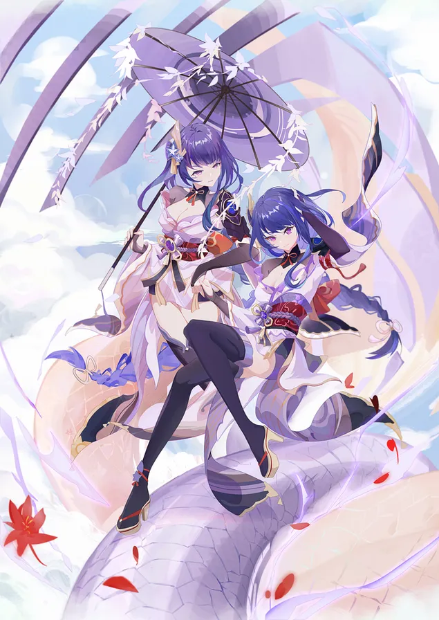 Раиден Схогун и Макото обе сестре заједно | Гансхин Импацт 4K позадина